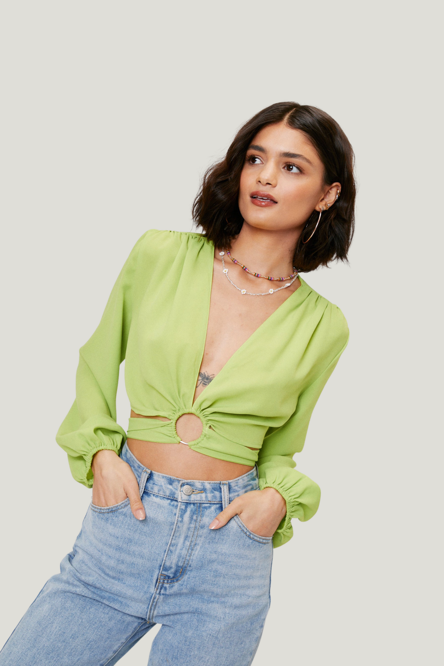 Nasty Gal O Ring Detail Green Crop Top