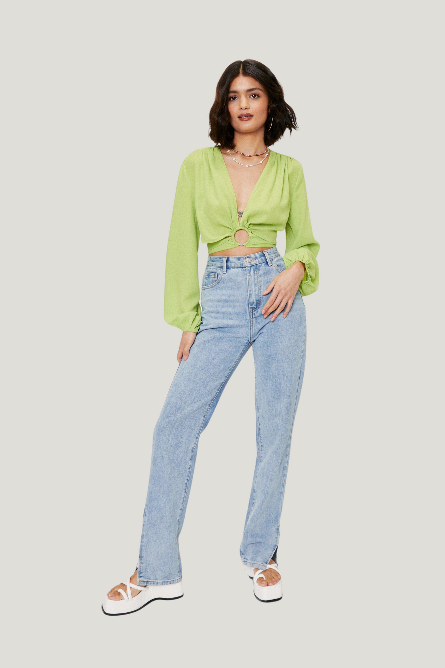 Nasty Gal O Ring Detail Green Crop Top