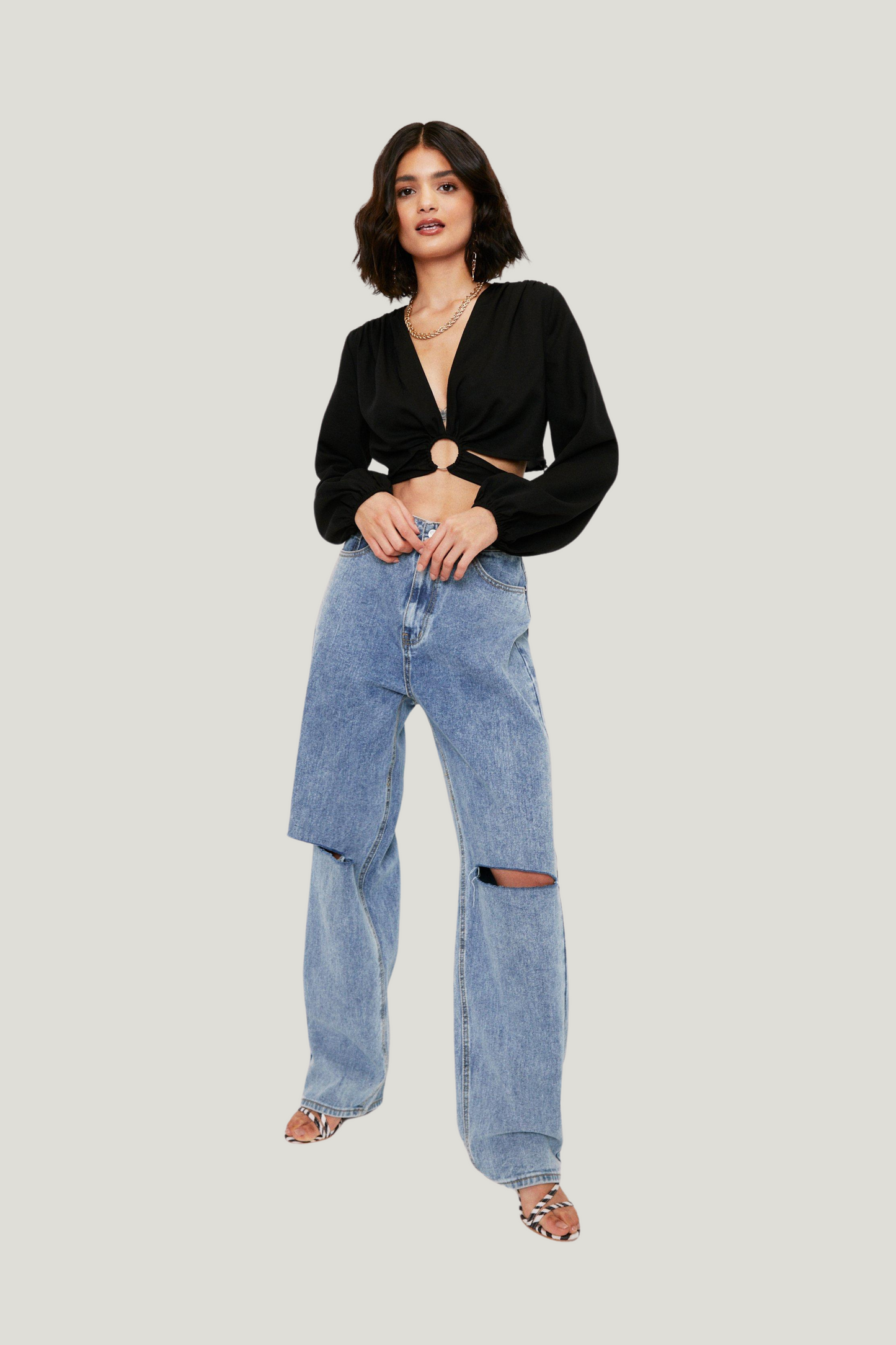 Nasty Gal O Ring Detail Black Crop Top