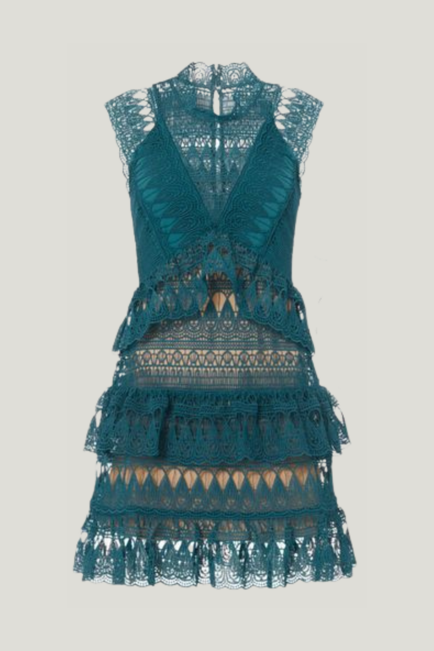 Self-Portrait Teardrop Guipure Tiered Lace Turquoise Teal BOHO Embroidery Dress