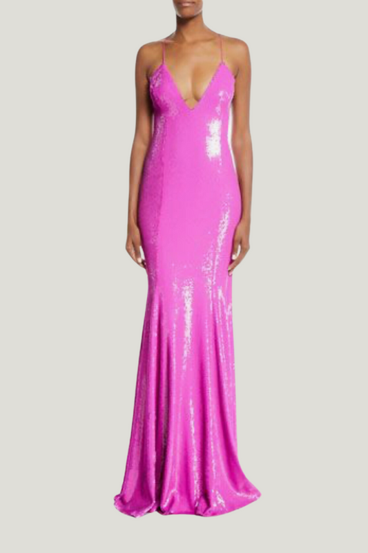 Jay Godfrey Sequined V-neck Open Back Dress
