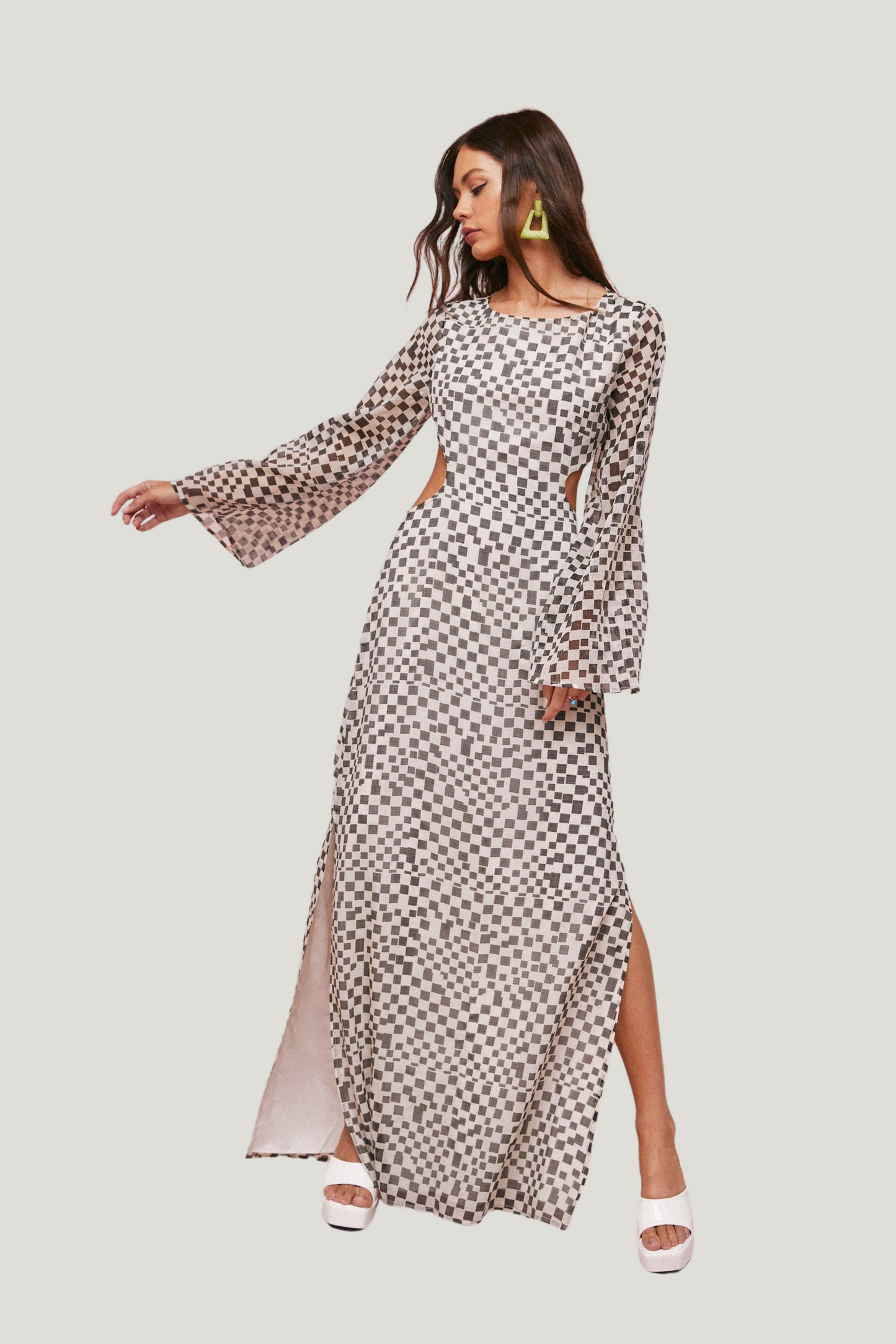 Nasty Gal Checkerboard Print Open Back Maxi Dress