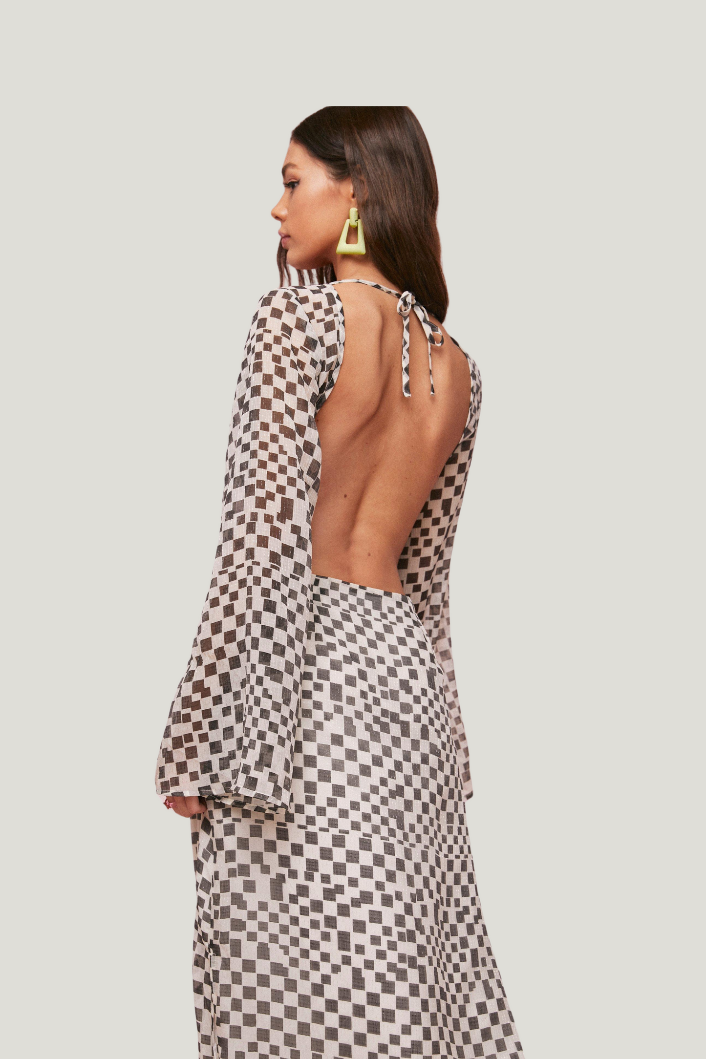 Nasty Gal Checkerboard Print Open Back Maxi Dress