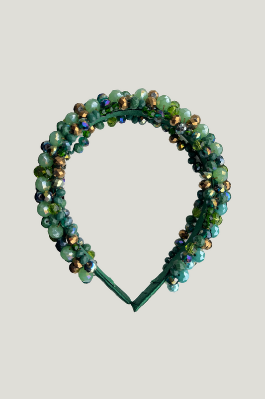 Beaded Headband Emerald Tones