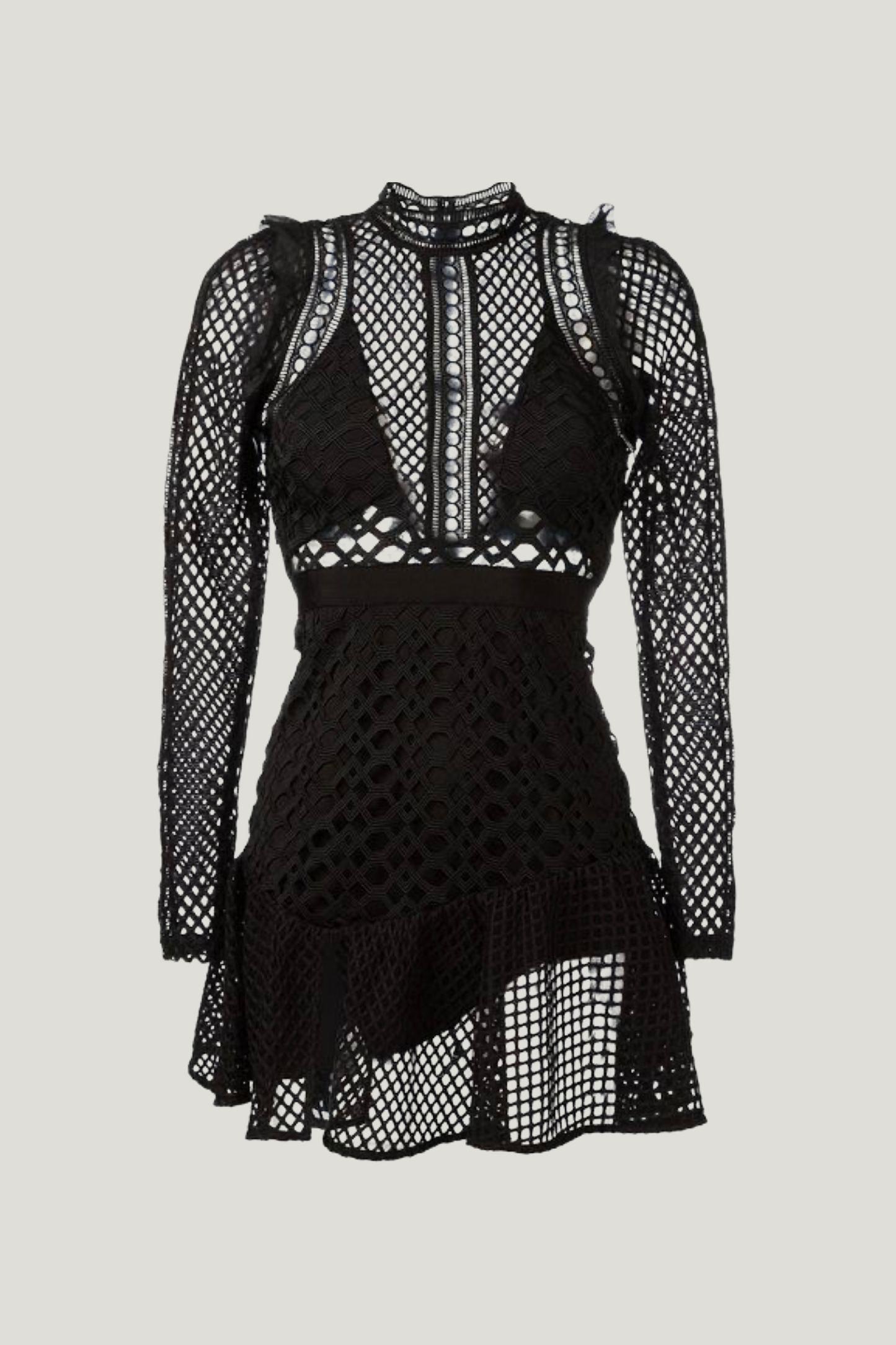 Self-Portrait Ruffled organza-trimmed guipure Black lace mini dress
